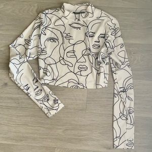 Abstract print long sleeve crop top